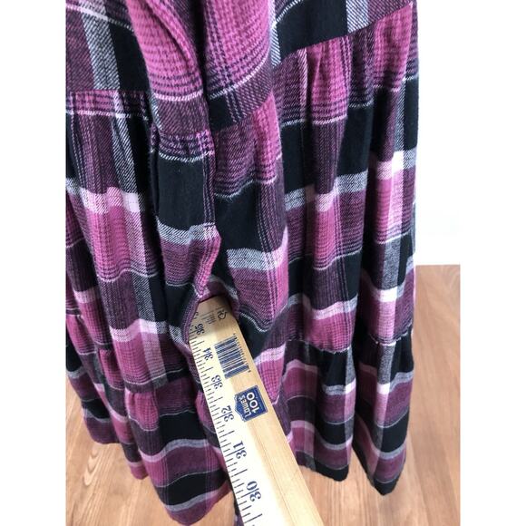 Time & True Women Flounce Tiers Dress XXL Boho Vacation Henley Neck Long Sleeve - Picture 7 of 13